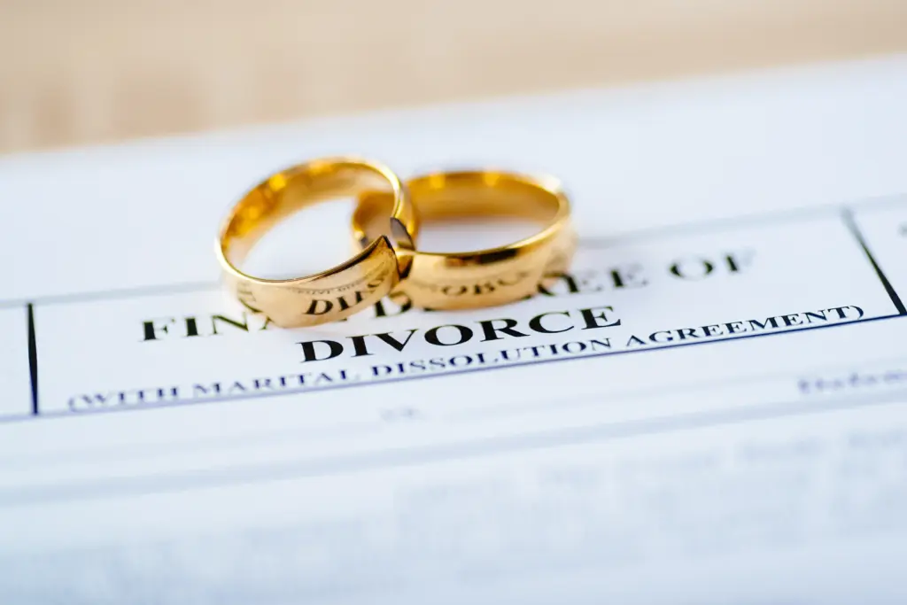 Two rings on a divorce decree.